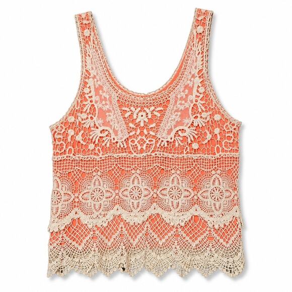 Staring at Stars Tops - Staring at Stars Urban Outfitters Women's Boho Crochet Lace Tank Top Coral
